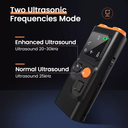QueenMew Ultrahangos Kutyaugatás Elleni Eszköz 2 Módú LED Fénnyel 30m Hatótáv - 2-black