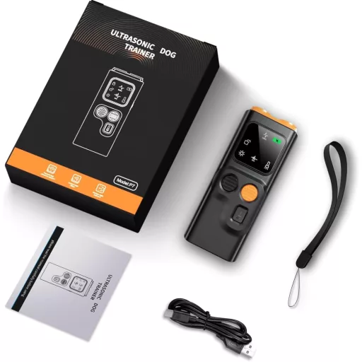 QueenMew Ultrahangos Kutyaugatás Elleni Eszköz 2 Módú LED Fénnyel 30m Hatótáv - 2-black