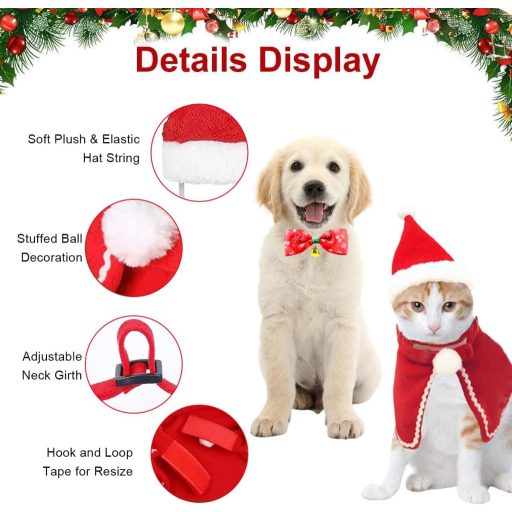 Cerioll 3 darabos karácsonyi jelmez kutyáknak macskáknak - kalap, nyakkendő, köpeny szett