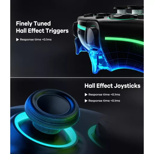 MYSTILUCK Gamepad Wireless PS5/PC/MAC/iOS/Android/Steam Deck, LED RGB, Stick-uri Hall Effect