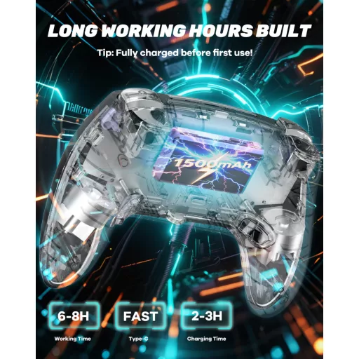 MYSTILUCK Gamepad Wireless PS5/PC/MAC/iOS/Android/Steam Deck, LED RGB, Stick-uri Hall Effect