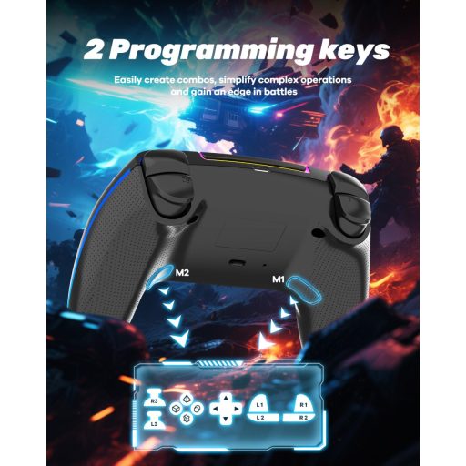 Bezdrôtový herný ovládač MYSTILUCK pre PS5/PC/MAC/iOS/Android/Steam Deck s RGB LED osvetlením a Hallovým efektom na páčkach