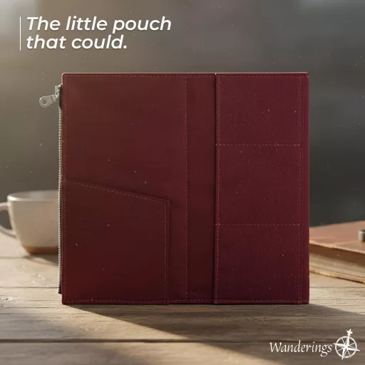WANDERINGS Cipzáras Kártyatartó Utazási Napló Kiegészítő Bordó Vászon Tok