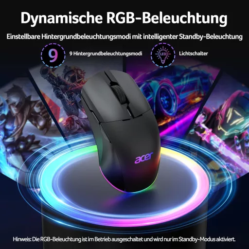 Acer Gaming Egér Dual Mode 24K DPI Wireless RGB Programozható Bal és Jobbkezes