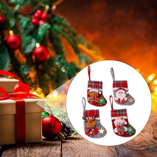 Kiuiom Karácsonyi Dekoráció Szett 4 Darab Zokni Díszítés Baubles Ajándékdoboz