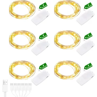   Liyade 2m 20 LED meleg fehér tündérfény USB töltővel, vízálló dekoráció 6db