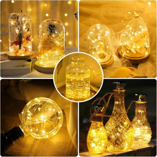 Liyade 2m 20 LED teplá biela svetelná reťaz s USB nabíjaním, vodoodolná dekorácia 6 ks