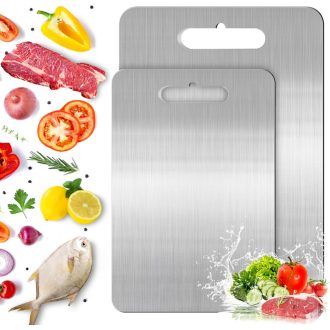   Kazaigou 2 darabos vágódeszka titánium rozsdamentes acél kétoldalas élelmiszer