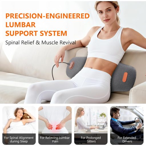USUIELIGHT Elektromos Lumbális Párna Hővel és Vibrációs Masszázzsal - Ortopédikus Memóriahabos Hátpárna