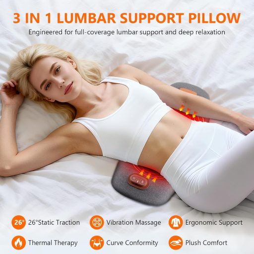 USUIELIGHT Elektromos Lumbális Párna Hővel és Vibrációs Masszázzsal - Ortopédikus Memóriahabos Hátpárna