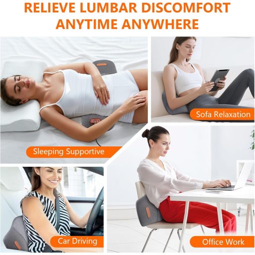 USUIELIGHT Elektromos Lumbális Párna Hővel és Vibrációs Masszázzsal - Ortopédikus Memóriahabos Hátpárna