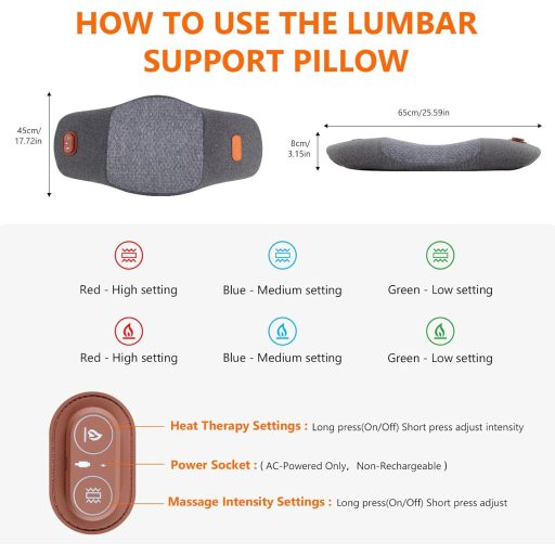 USUIELIGHT Elektromos Lumbális Párna Hővel és Vibrációs Masszázzsal - Ortopédikus Memóriahabos Hátpárna
