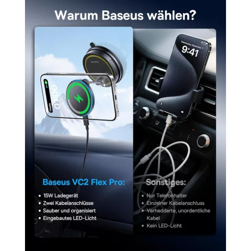 Baseus VC2 Flex Pro 15W MagSafe autós telefontartó vezeték nélküli töltéssel