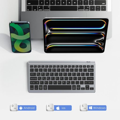 CACOE Bluetooth Billentyűzet iPad/Tablet/PC-hez, 7 Szín Háttérvilágítás, 3 Csatorna