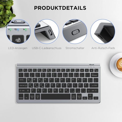 CACOE Bluetooth Billentyűzet iPad/Tablet/PC-hez, 7 Szín Háttérvilágítás, 3 Csatorna