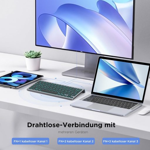 Tastatură Bluetooth CACOE pentru iPad/Tabletă/PC, Iluminare de fundal în 7 culori, 3 canale