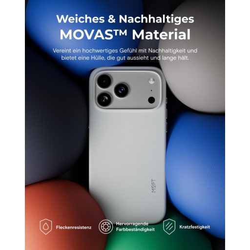 MOFT MOVAS iPhone 17 Pro Max mágneses tok, vegán bőr, puha tapintás, foltálló