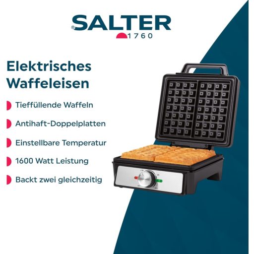 Salter Gofrisütő Gép Dupla Lemezzel, Mély Belgás Amerikai Gofri, Hőmérséklet Szabályozás, 1600W