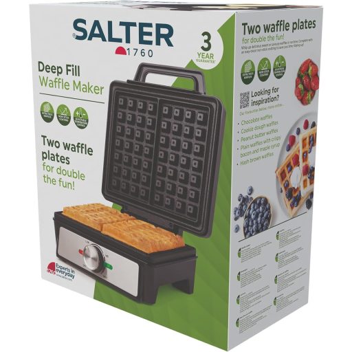 Salter Gofrisütő Gép Dupla Lemezzel, Mély Belgás Amerikai Gofri, Hőmérséklet Szabályozás, 1600W