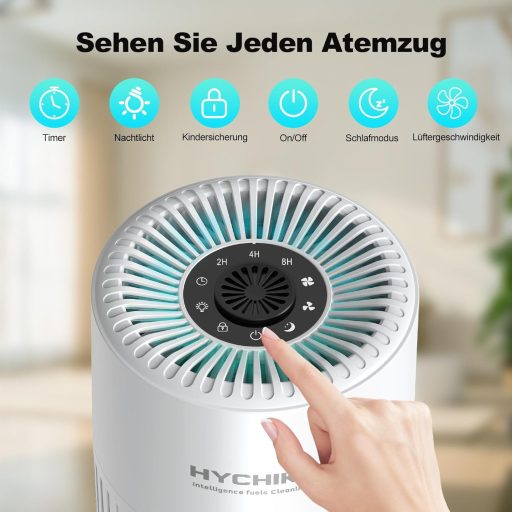 HYCHIKA Légtisztító allergiásoknak aromaterápiával, H13 HEPA szűrő, csendes 20dB, fehér