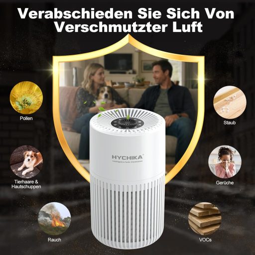 HYCHIKA Légtisztító allergiásoknak aromaterápiával, H13 HEPA szűrő, csendes 20dB, fehér