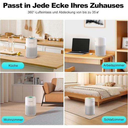 HYCHIKA Légtisztító allergiásoknak aromaterápiával, H13 HEPA szűrő, csendes 20dB, fehér