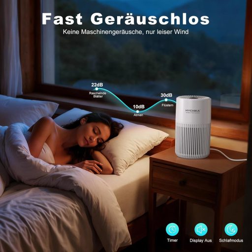 HYCHIKA Légtisztító allergiásoknak aromaterápiával, H13 HEPA szűrő, csendes 20dB, fehér