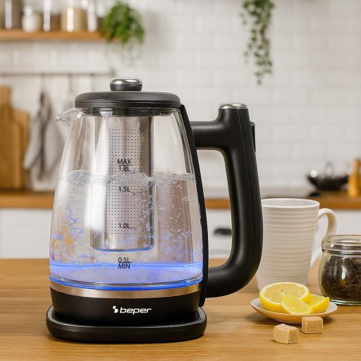 BEPER 1,8L Üveg Vízforraló 2200W Forgatható Talppal és Automatikus Lekapcsolással