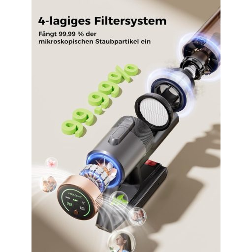 Proscenic P11 Ultra vezeték nélküli porszívó, 50 kPa, 50 perc üzemidő, érintőképernyő, arany