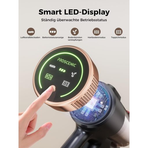 Proscenic P11 Ultra vezeték nélküli porszívó, 50 kPa, 50 perc üzemidő, érintőképernyő, arany