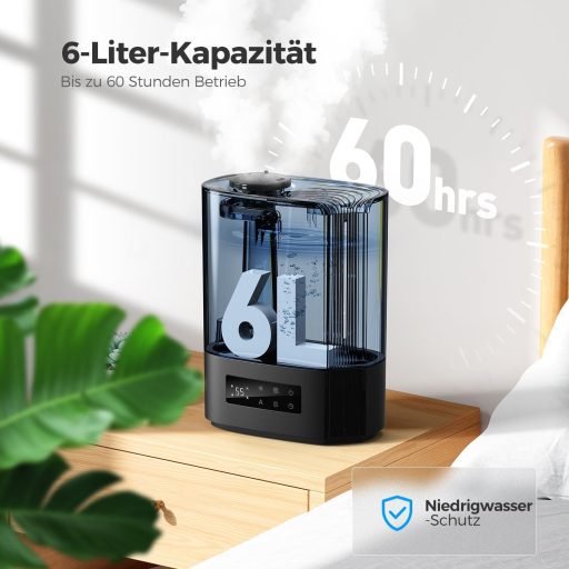 AROEVE 6L ultrahangos párásító aroma diffúzor, csendes szobai humidifier 60 órás üzemidővel