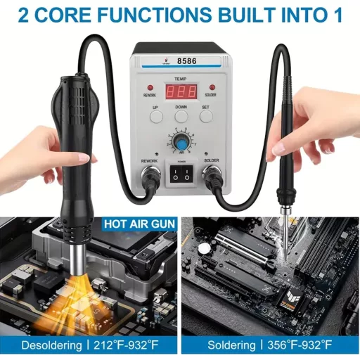 Victool 8586 2-in-1 forrasztóállomás forrólevegős forrasztópáka 200-480°C digitális kijelzővel