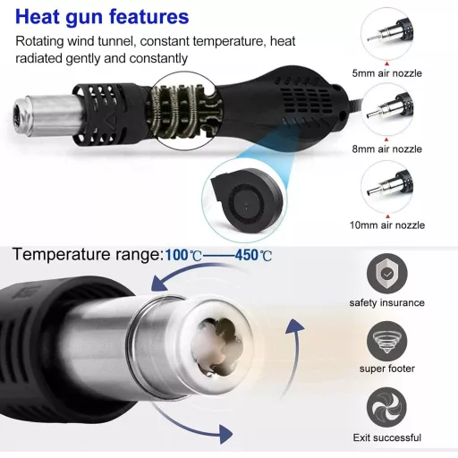 Victool 8586 2-in-1 forrasztóállomás forrólevegős forrasztópáka 200-480°C digitális kijelzővel