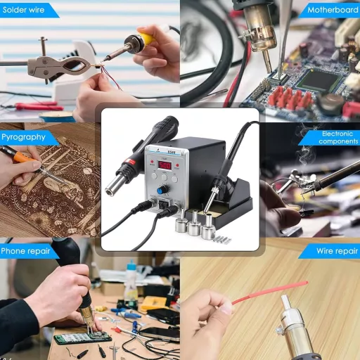 Victool 8586 2-in-1 forrasztóállomás forrólevegős forrasztópáka 200-480°C digitális kijelzővel