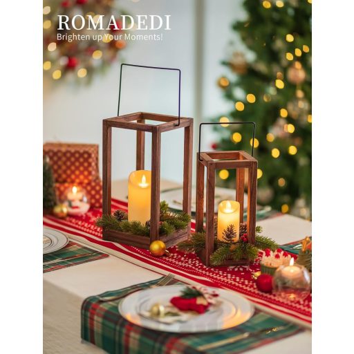 Set 2 buc. lămpi de Crăciun din lemn Romadedi, 24/30cm, cu LED-uri tip lumânare și coroniță
