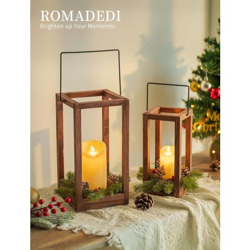 Set 2 buc. lămpi de Crăciun din lemn Romadedi, 24/30cm, cu LED-uri tip lumânare și coroniță