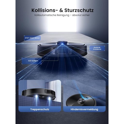 Proscenic Q10 robotporszívó lézeres navigációval, 8000Pa szívóerő, felmosó funkcióval, 200 perc üzemidő, okos térképezés