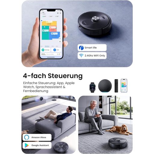 Proscenic Q10 robotporszívó lézeres navigációval, 8000Pa szívóerő, felmosó funkcióval, 200 perc üzemidő, okos térképezés