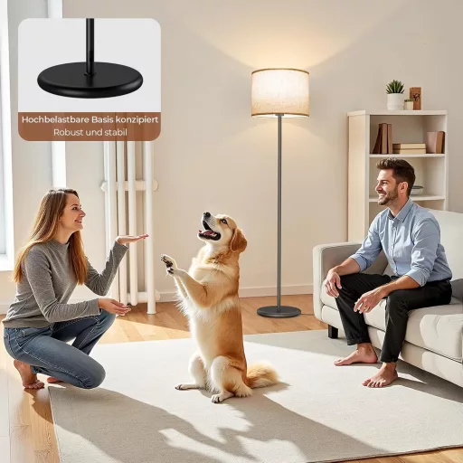 AmazeFun LED álló lámpa 156 cm bézs lenvászon árnyékolóval, 3 színhőmérséklet, E27 foglalat