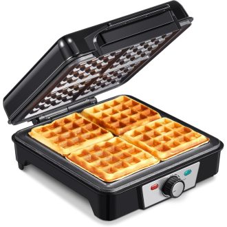   Yabano 1200W Gofrisütő 4 Belga Gofrihoz, Tapadásmentes Lemezzel és Hőfokszabályzóval
