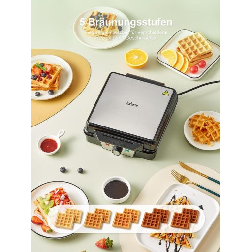 Yabano 1200W Gofrisütő 4 Belga Gofrihoz, Tapadásmentes Lemezzel és Hőfokszabályzóval