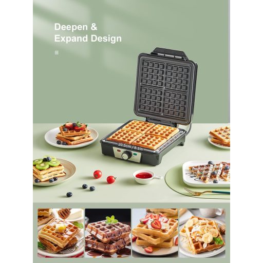 Yabano 1200W Gofrisütő 4 Belga Gofrihoz, Tapadásmentes Lemezzel és Hőfokszabályzóval