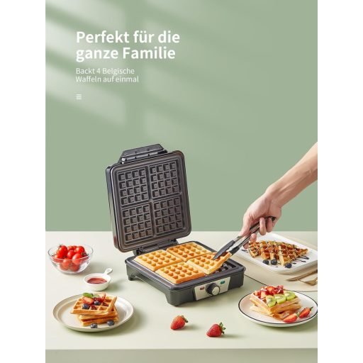 Yabano 1200W Gofrisütő 4 Belga Gofrihoz, Tapadásmentes Lemezzel és Hőfokszabályzóval