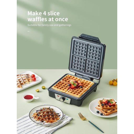 Yabano 1200W Gofrisütő 4 Belga Gofrihoz, Tapadásmentes Lemezzel és Hőfokszabályzóval