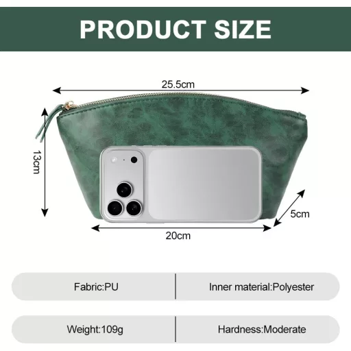 Pernă de machiaj Lvjkes impermeabilă din piele PU, geantă organizatoare de călătorie retro verde cu fermoar