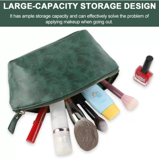 Lvjkes vízálló PU bőr sminkpárna zöld retro utazási szervezőtáska cipzárral