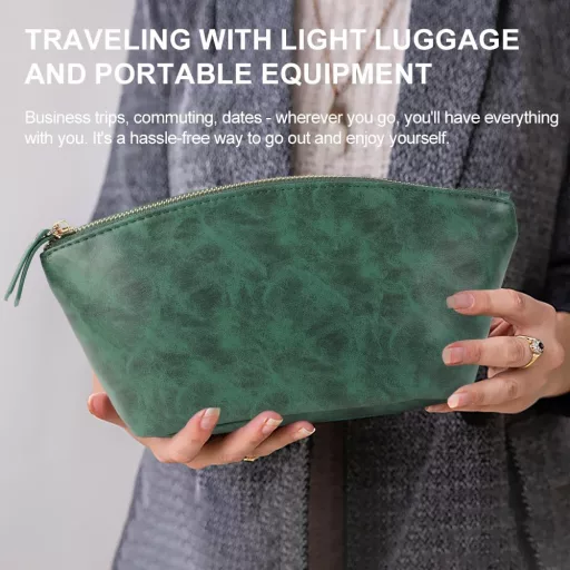 Lvjkes vízálló PU bőr sminkpárna zöld retro utazási szervezőtáska cipzárral