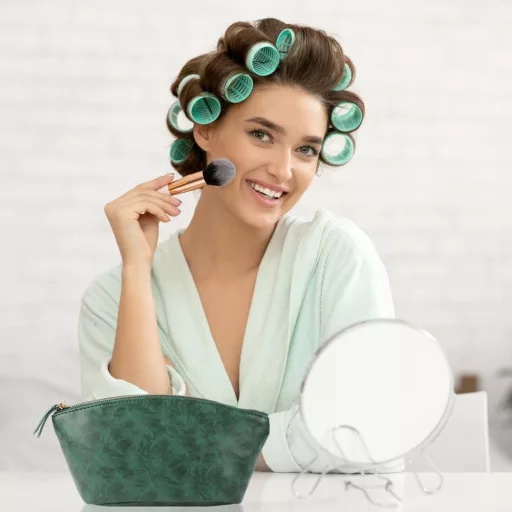 Pernă de machiaj Lvjkes impermeabilă din piele PU, geantă organizatoare de călătorie retro verde cu fermoar