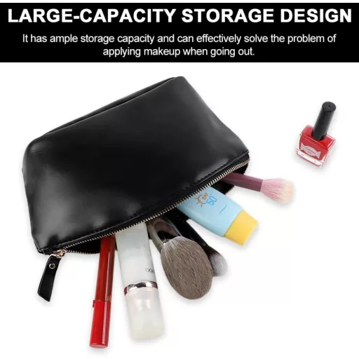 Geantă cosmetică impermeabilă Lvjkes din piele PU neagră, organizator de călătorie