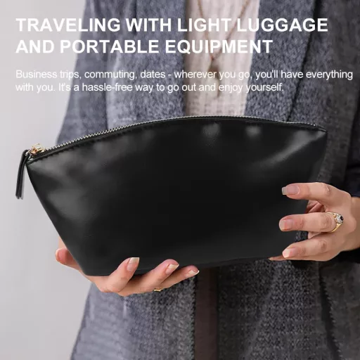 Geantă cosmetică impermeabilă Lvjkes din piele PU neagră, organizator de călătorie